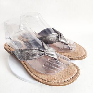 Born Thong Sandals Womens Size 8 Leather Metallic‎ Pewter Slip On Comfort Flats